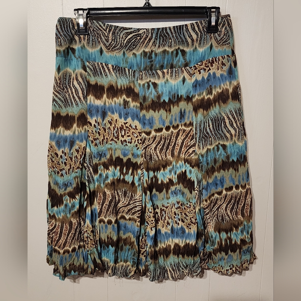 Christopher & Banks Skirt Size 12 Animal Print Striped Blue Brown Lined B181